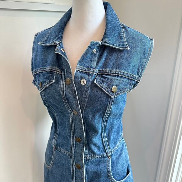 Etica Denim Jean Sleeveless Dress Small Button Western Minimalist Eco Casual - Picture 3 of 10